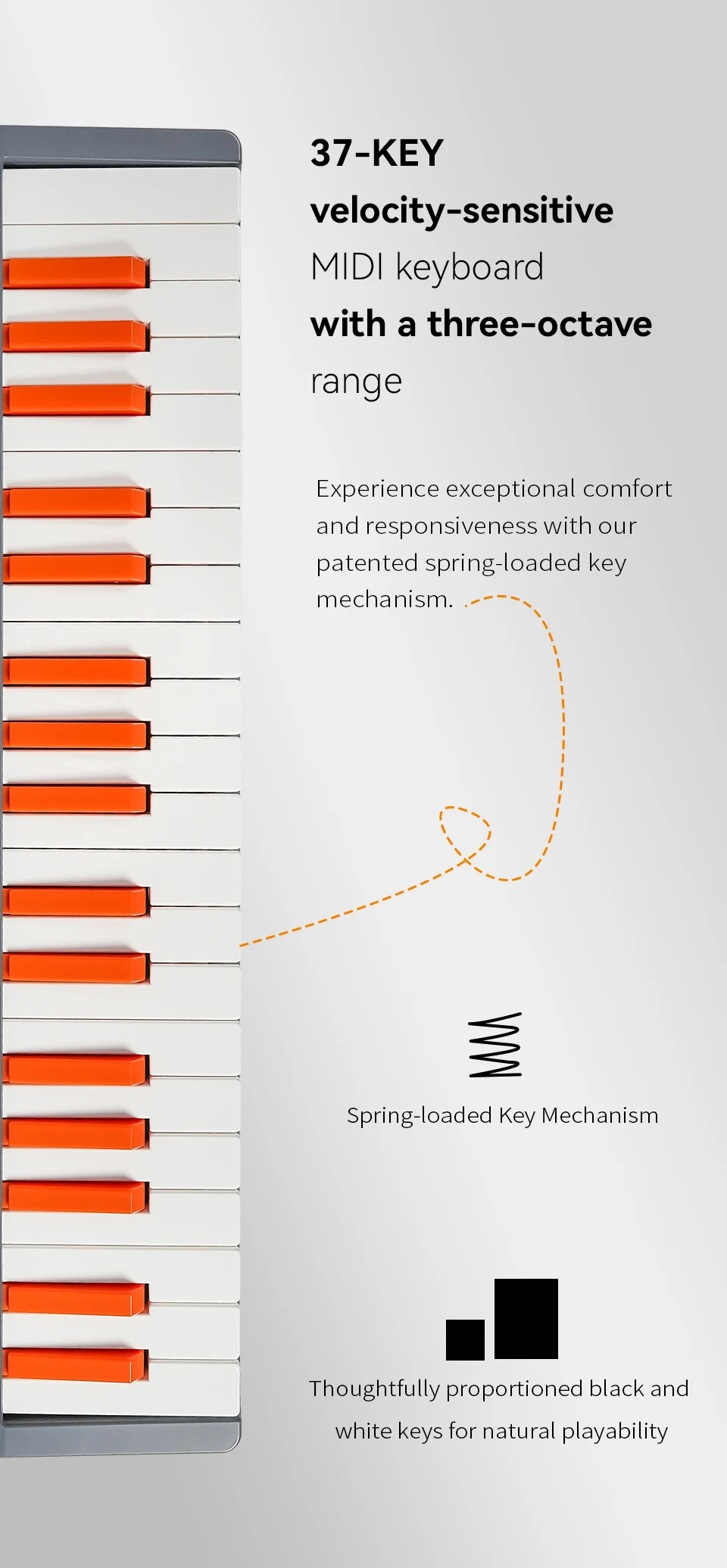 لوحة مفاتيح M-VAVE SMK-37 Elite MIDI - وحدة تحكم محمولة بـ 37 مفتاحًا مع مُركب مدمج ومنصات RGB، 16 وسادة، 8 أجهزة تشفير