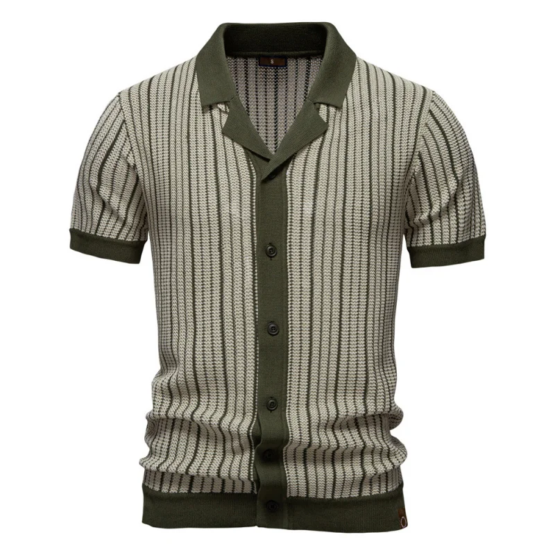 2025Summer new men's short-sleeved knitwearPOLOStriped Fashion BusinessPoloMen's Shirt