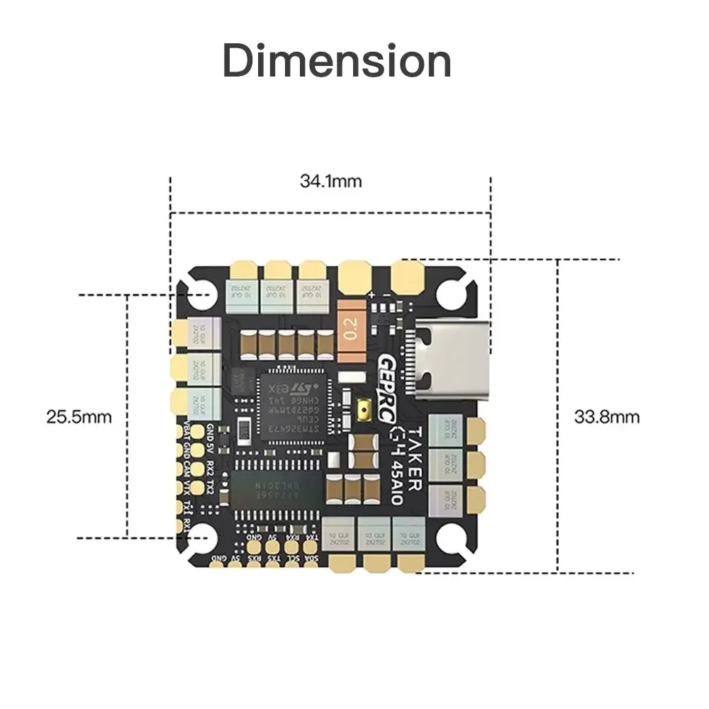GEPRC TAKER G4 45A AIO FC ESC - 2-6S FPV Drone Flight Controller، G473 MCU، Betaflight متوافق مع Freestyle/Racing Quadcopte