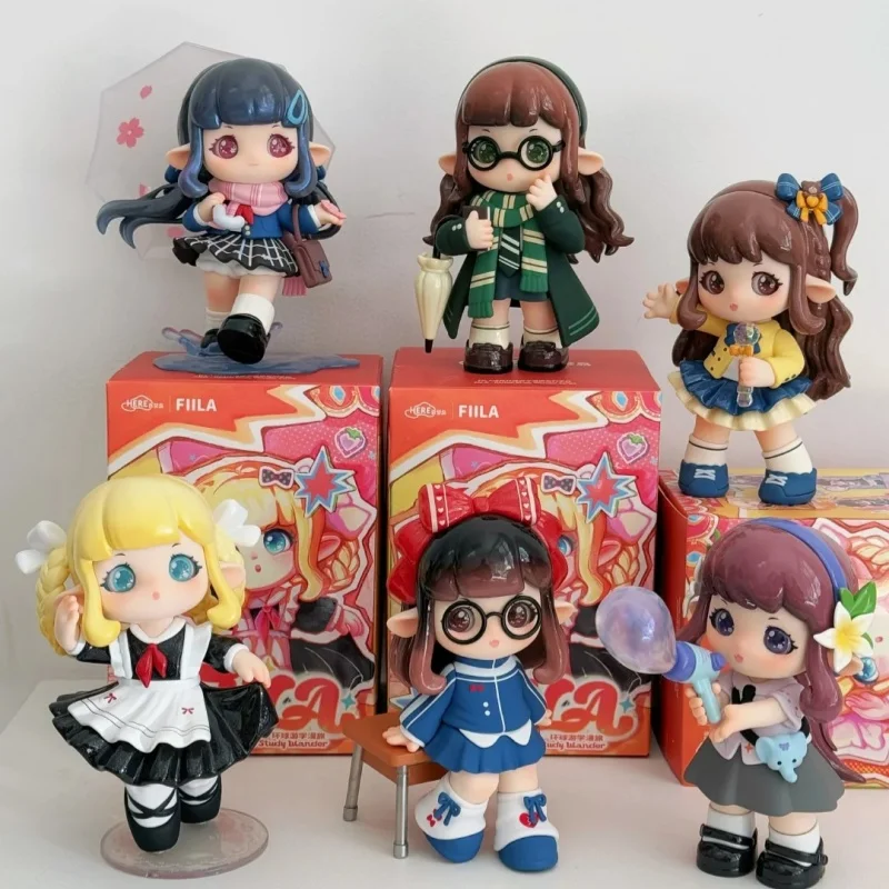 

Fiila Global Study Wander Series Action Figure Blind Box Trendy Desk Decor Statue Cute Girl Birthday Collection Toys Gfits