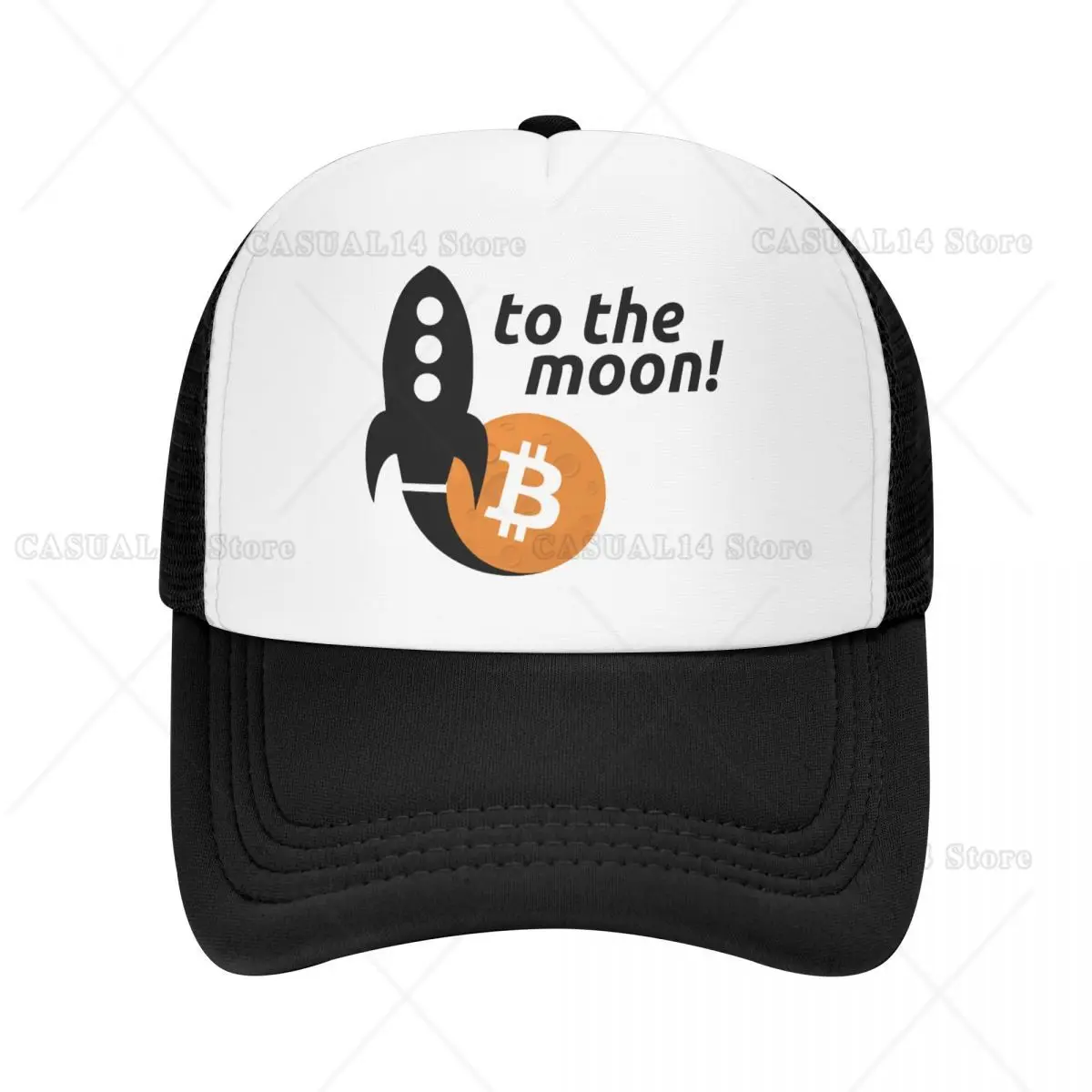 

Bitcoin To The Moon Mesh Baseball Caps Unisex Fashion Trucker Worker Cap Dad Hat Adjustable Polyester Sports Cap Autumn