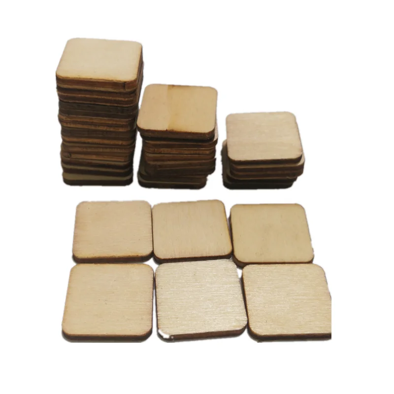 100pcs 20mm Unfinished Wood Pieces Blanks Wood Squares Round Corner Wooden Cutouts for DIY  Craft Laser Engraving Carving