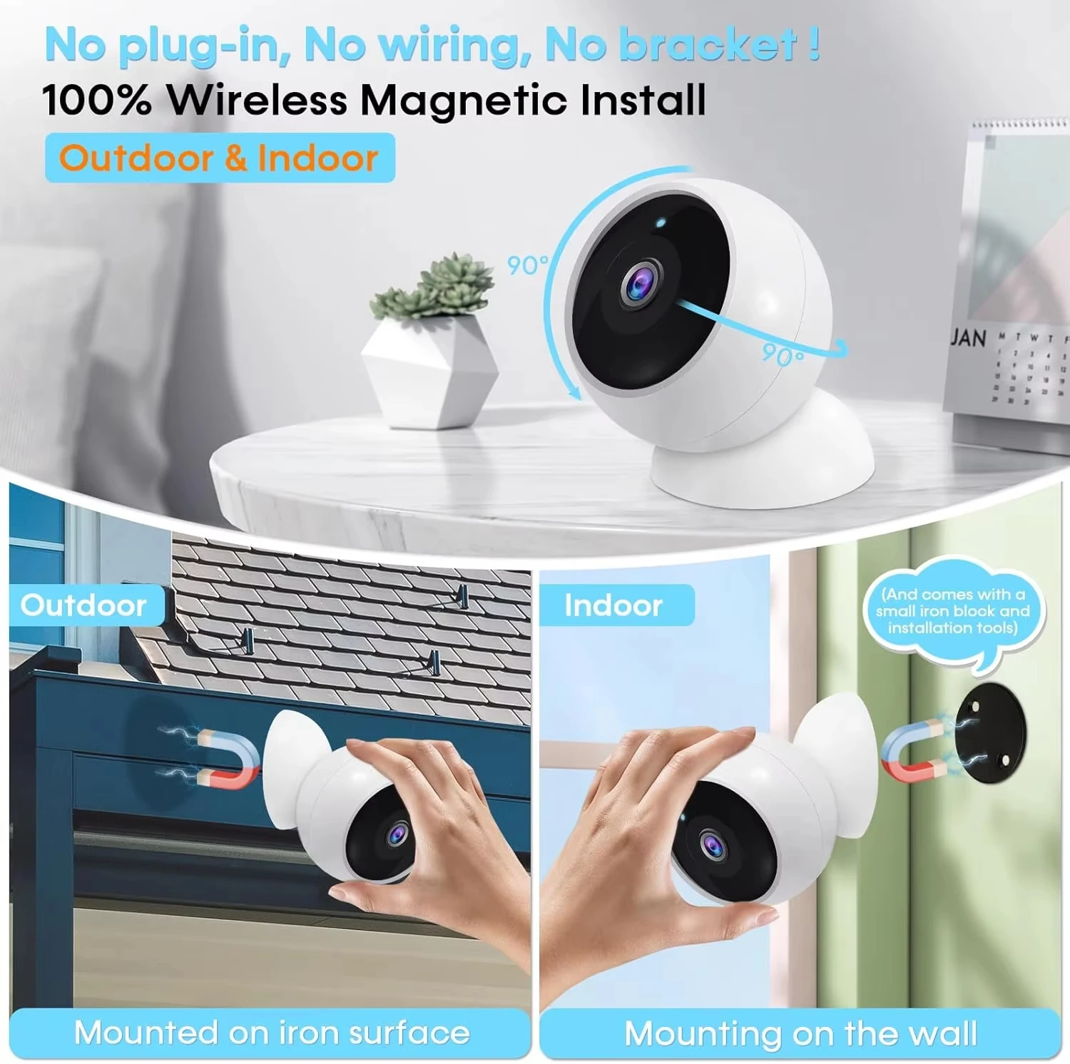 5MP 2K 磁気バッテリーセキュリティカメラ ワイヤレスW - Home Security Monitoring Service のレビューと価格