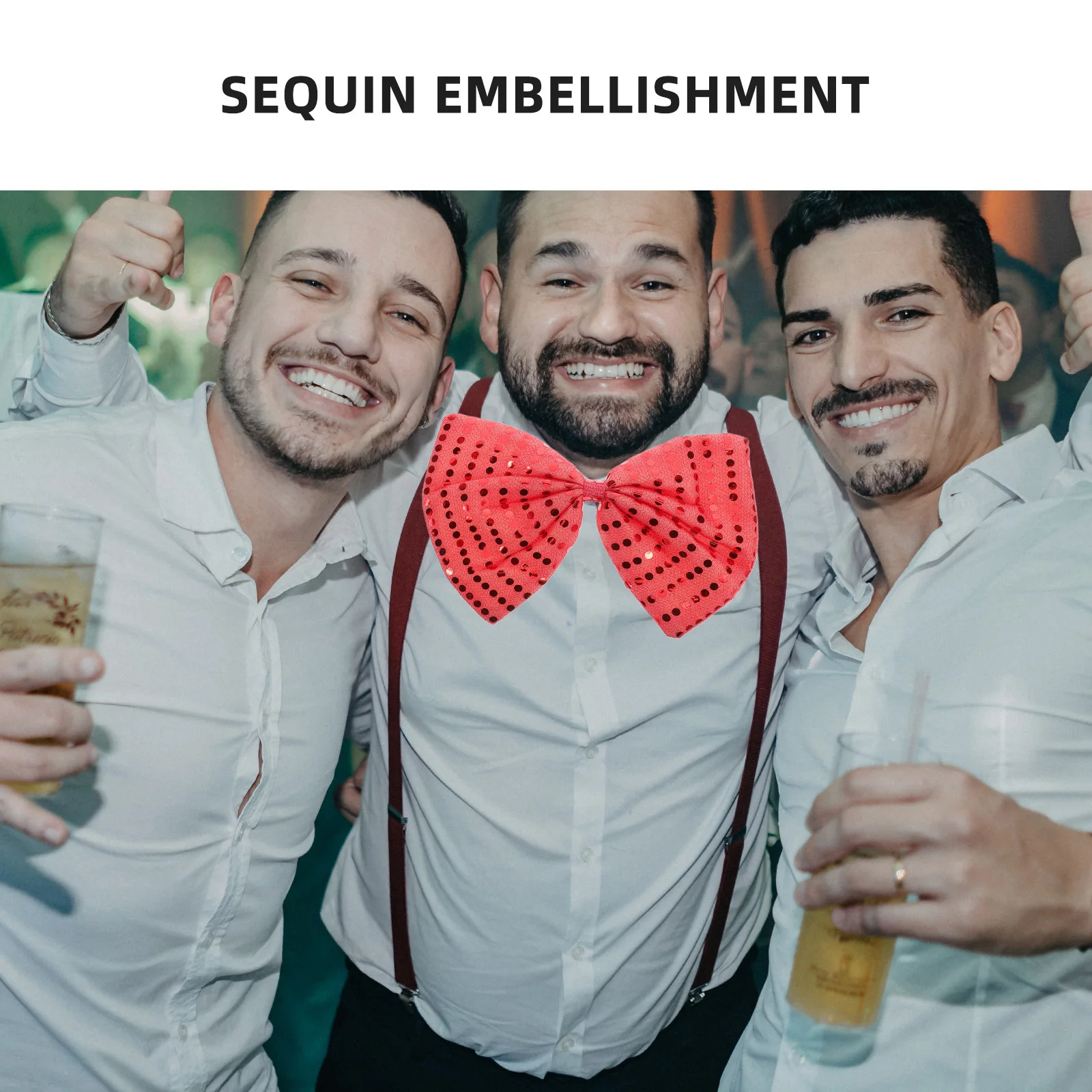 Sequin Bow Tie Oversized Sparkly Pre-Tied Necktie For Men Holiday Party Performance Costume Masquerade Carnival Theatrical