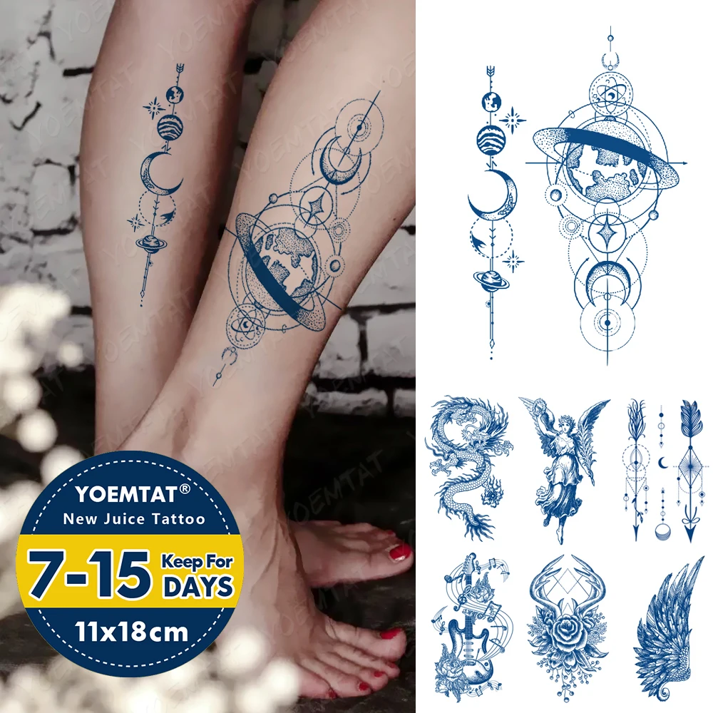 

Juice Lasting Ink Waterproof Temporary Tattoo Sticker Planet Wings Guitar Semi-Permanent Legs Fake Tatoo Genipin Herbal Body Art