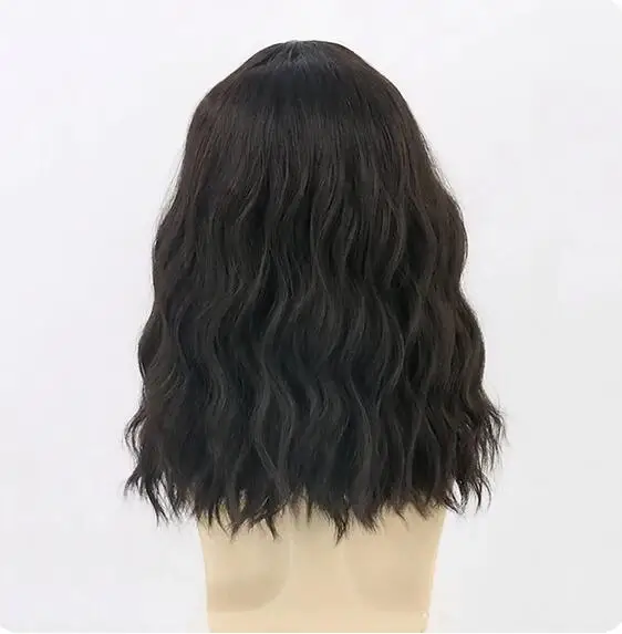 Wig pria Wig sintetis hitam pendek keriting, rambut palsu lucu untuk pesta pria