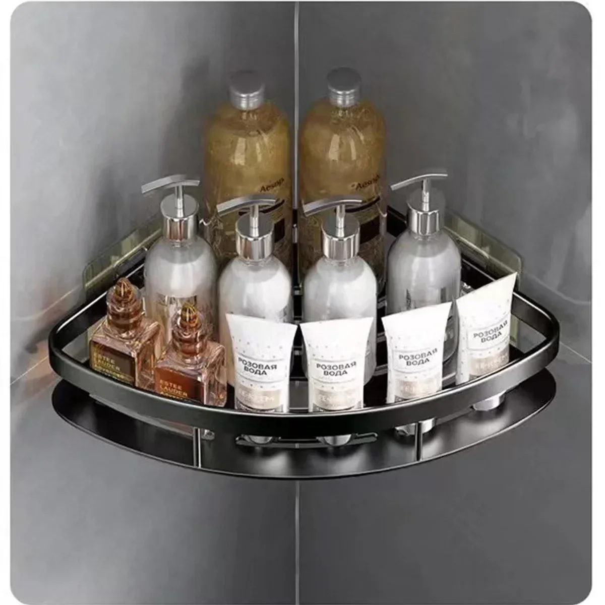 Cesta triangular para banheiro, ventosa, espaço de parede, chuveiro de alumínio, prateleira de canto triangular não perfurada