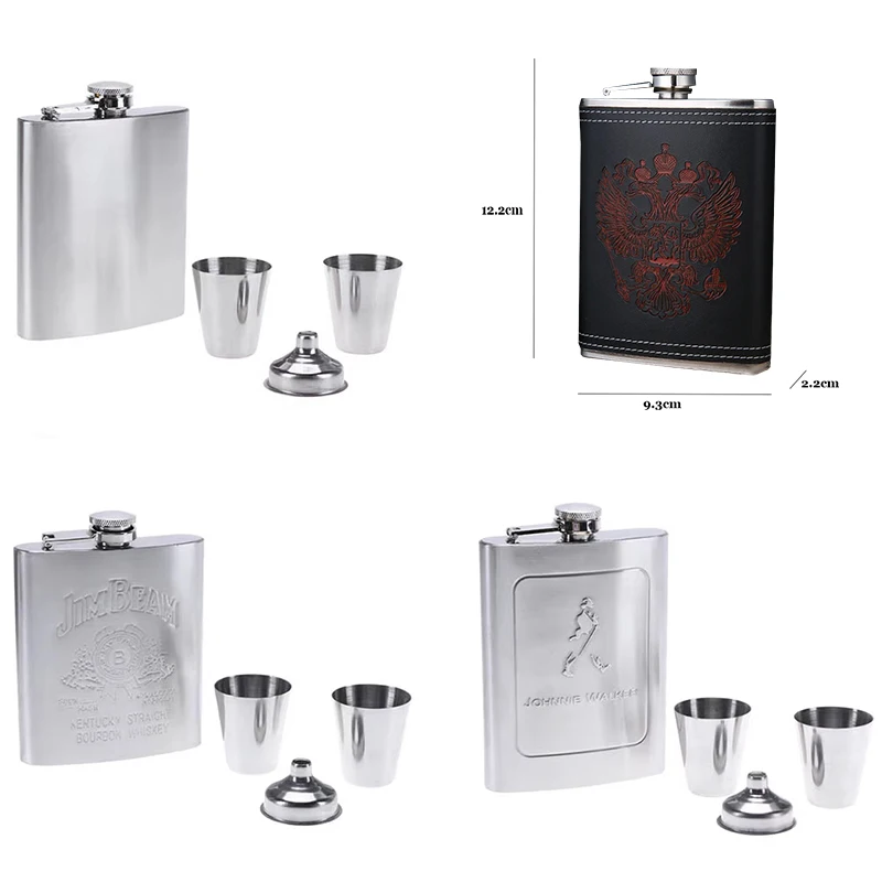 Stainless Steel Outdoor Portable Pocket Hip Flask Whiskey Flask Alcohol Drinking Container Gift Box Vodka Drinking Tools 8oz