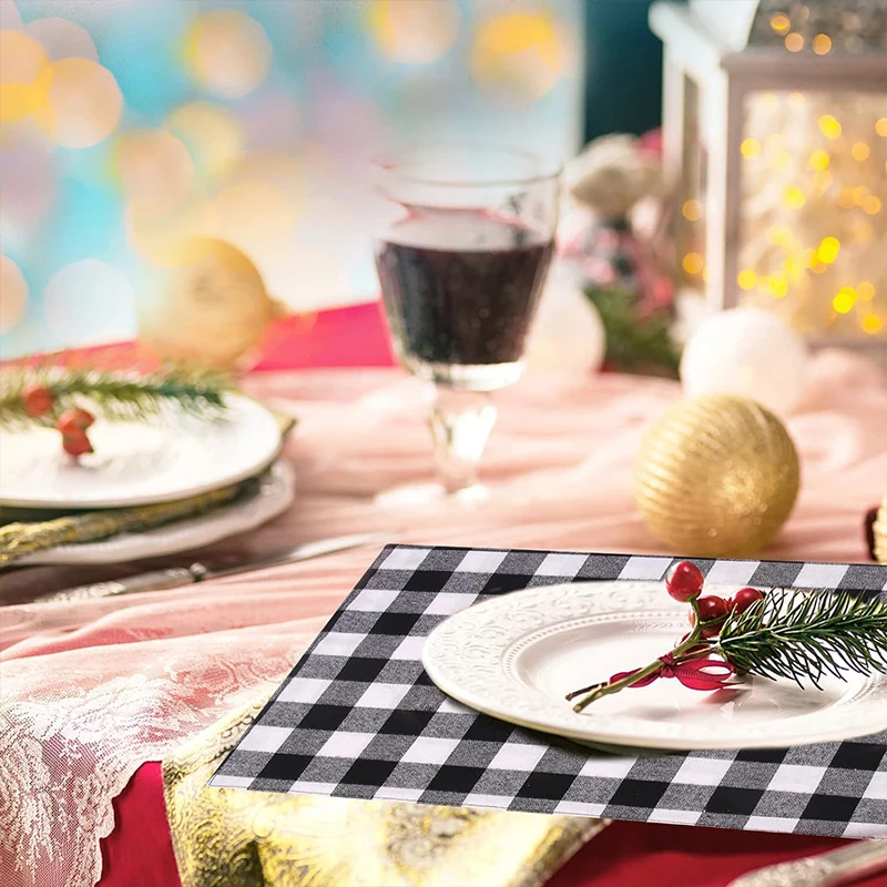 Christmas Style Checkered Placemat Suitable for Holiday Parties Living rooms Dining Table Decoration 30x40cm 2/6/12PCS view 6
