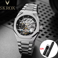 High-end Luxury Automatic Movement octagon Man Watch High Quality Stainless Steel Mechanical Skeleton Male Wrist Watches SKROX