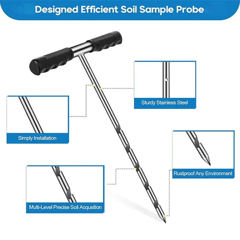 Soil Sampler Probe Stainless Steel Soil Sampling Probe 10.2inch T-shaped Garden Soil Test Kit Quick Inspection For Farm lawn