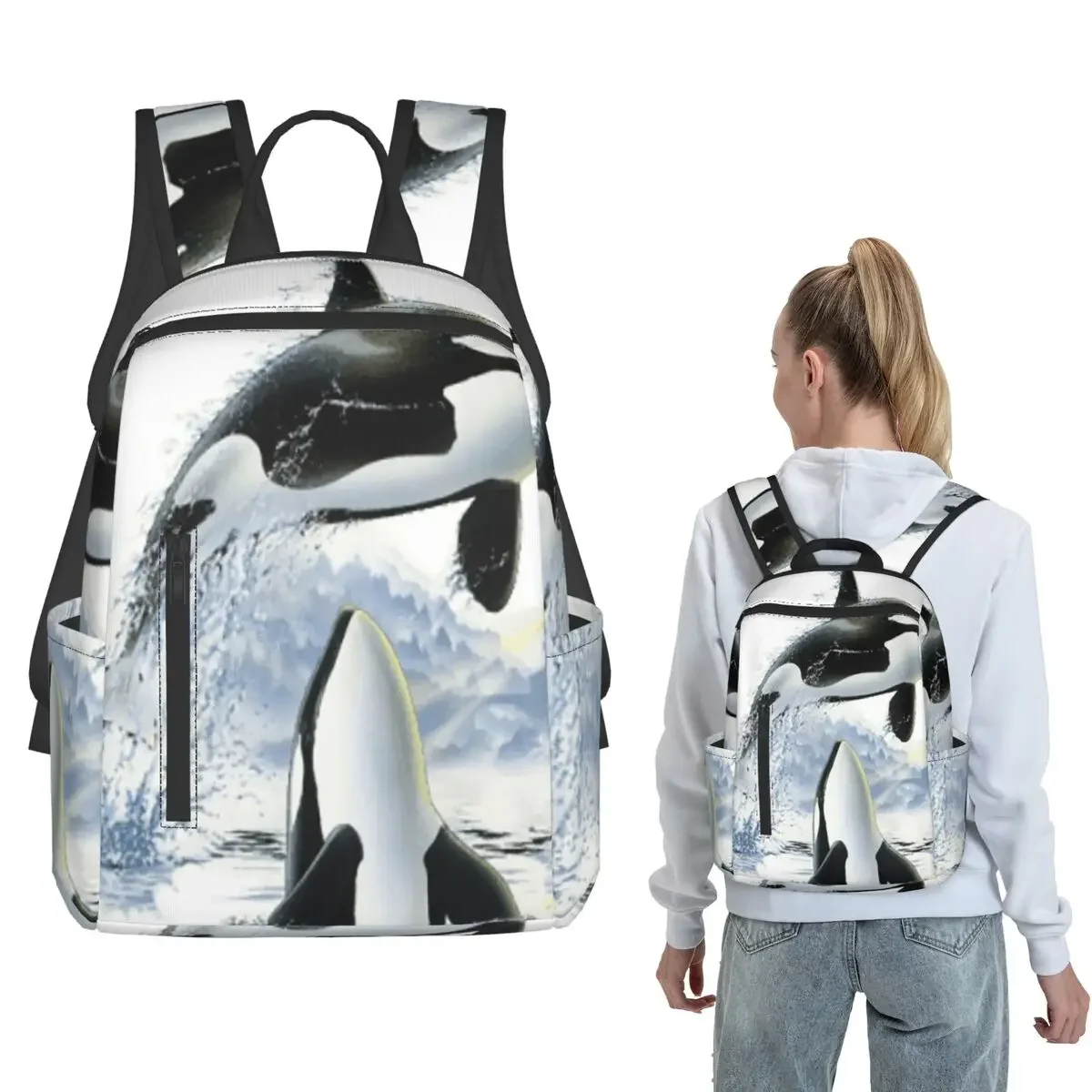 Orca Killer Whale Flies Or Jumps Oves The Ocean Backpack Large Capacity Kids BookBag School Bag Shoulder Bags for Men Women
