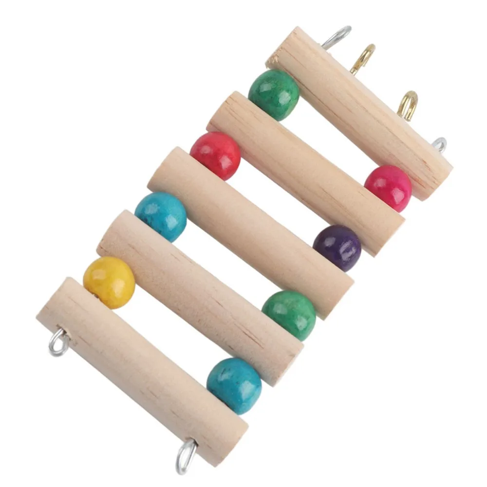 Wooden Material Pet Ladder Bridge 5-Step Design Bendable Structure Wood Climbing Swing Durable Build Gnawing Surface
