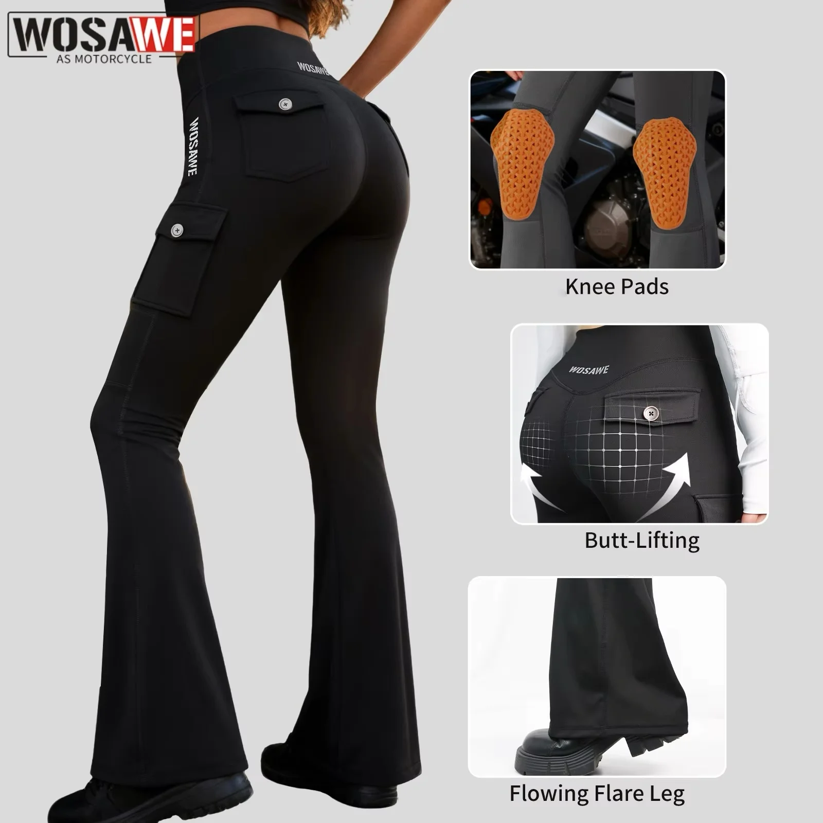 

WOSAWE Female Elastic Motorcycle Pants Women High Waist Sexy Racing Road Rider Tight Buttocks Women Riding Pants