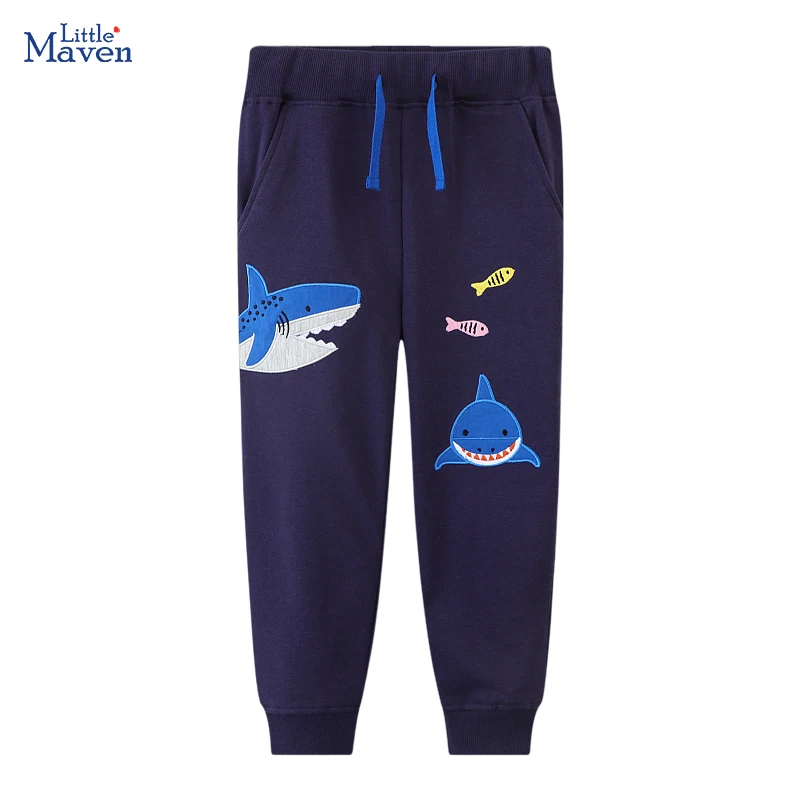 Little maven Children\'Clothing 2024 Autumn Cartoon Sharks Trousers Cotton Baby Boys Kids Clothes Sweatpants Pants