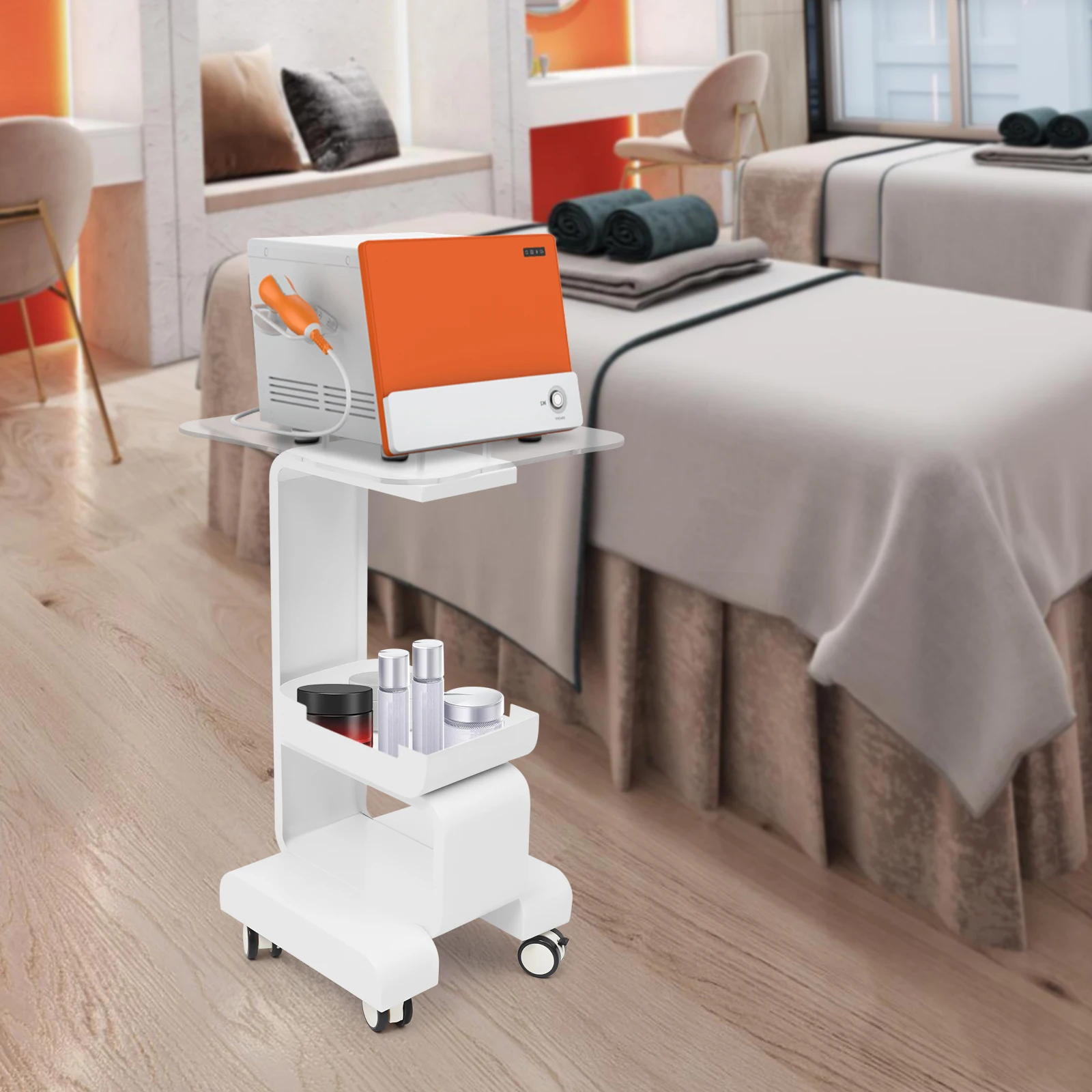 عربة دوارة لصالونات التجميل بطبقتين، عربة حامل آلة التجميل في المنتجعات الصحية، حركة مرنة، لصالونات التجميل ومتجر التجميل والمستشفيات #2