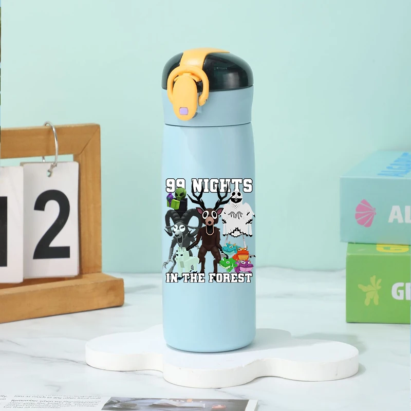 99 Nights in The Forest サーモスカップ キッズ漫画水筒 ストロー付き 子供用 460ml アウトドアスポーツ 学校 コーヒーマグ ギフト