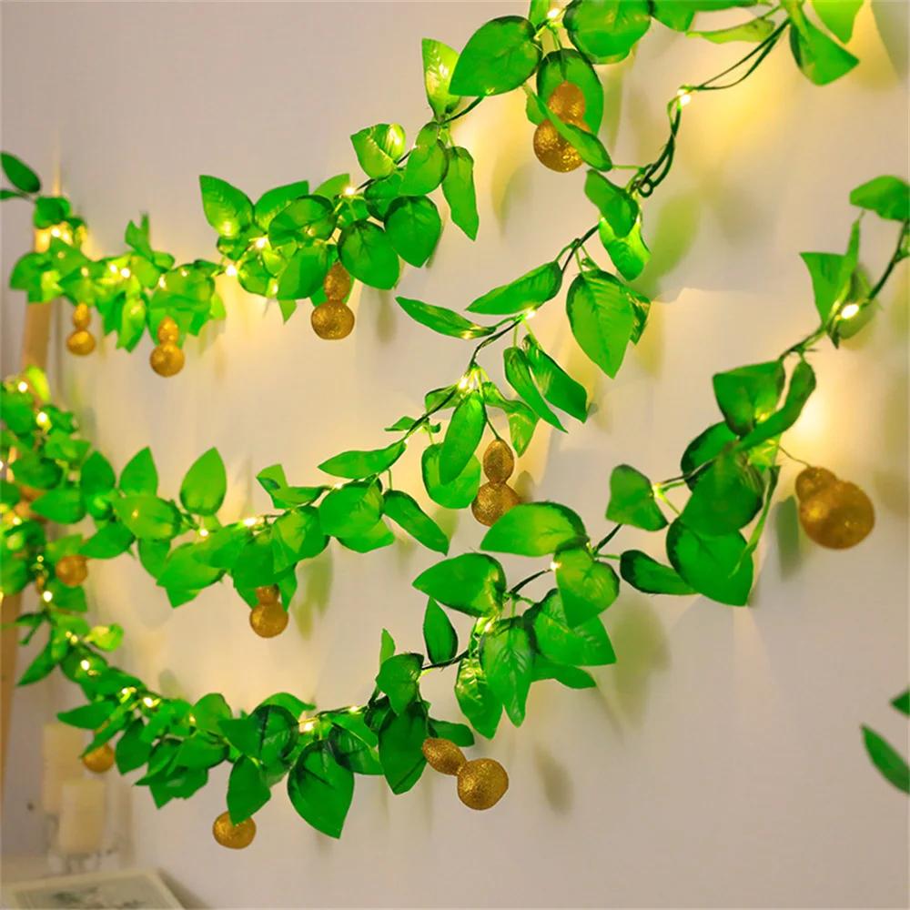 

2/5/10M Artificial LED Gourd Rattan Lamp Green Vine Leaf Fairy Light Christmas Decoration Garland Light for Room Wedding Garden