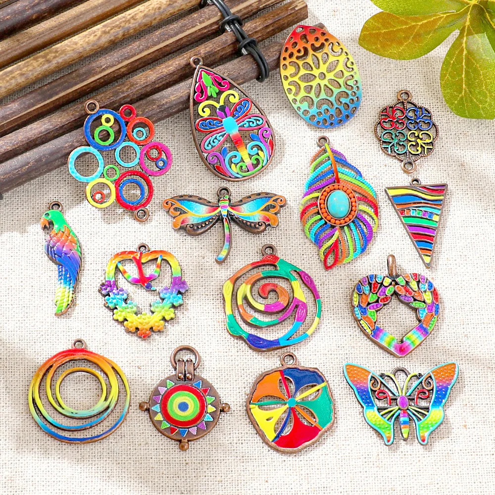 Vintage Fashion Earrings - ボヘミア風エナメル加工アンティーク銅チャームペンダント DIYジュエリー製作用 イヤリング ネックレス アクセサリーパーツ ハンドメイドクラフトキット