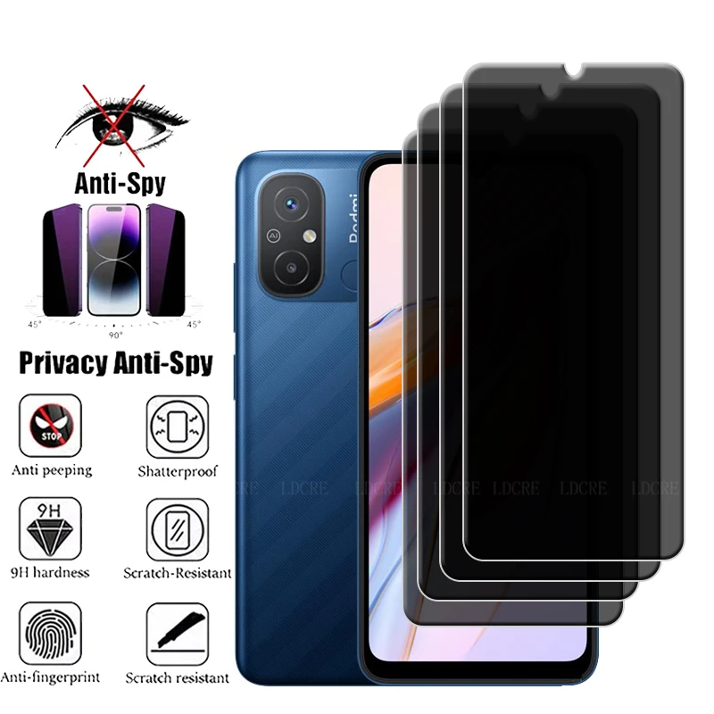 

4Pcs For Xiaomi Redmi 12C Glass Redmi 12C Screen Protector Phone Cover Protective 9H Anti-Spy Privacy Tempered Glass Redmi 12C