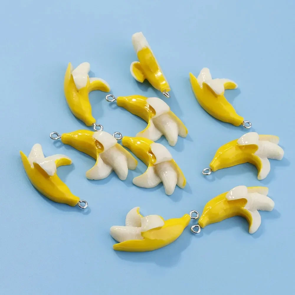 10Pcs Cute Imitation Peelable Banana Resin Pendants Fruit Charms for Making Earrings Necklace Keychain Ornaments