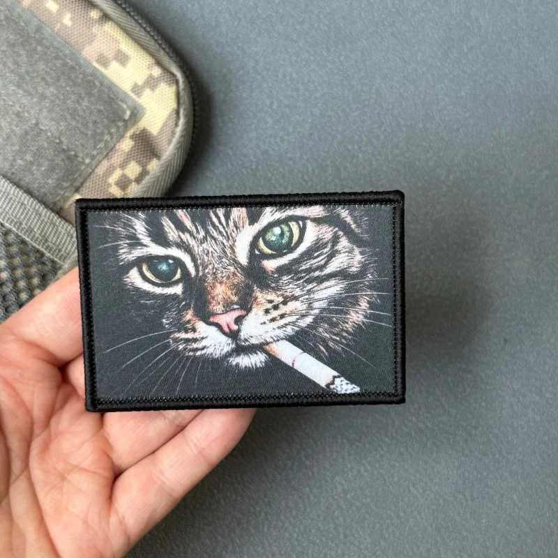 Tigerfleckiger Katzen-Patch, taktisches Moral-Abzeichen, bedruckt, mit Klettverschluss, für Rucksäcke, Kleidung, dekorative Accessoires, Aufkleber, Armbinden – Detail 2
