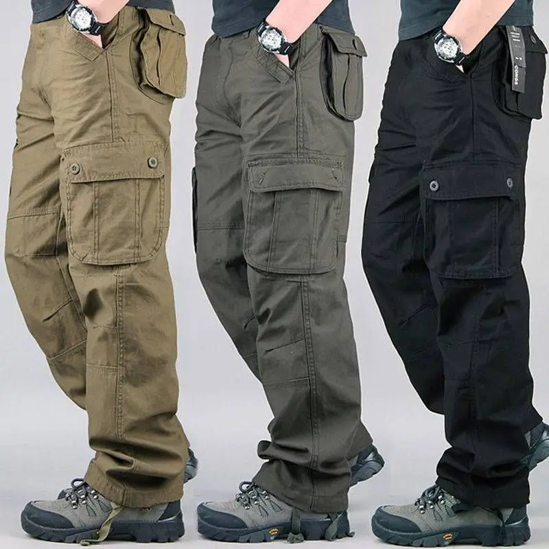 

Loose Fit Casual Straight Leg Workwear Trousers for Men Large Size Cotton Pants Multi kets Busin Casual Sle