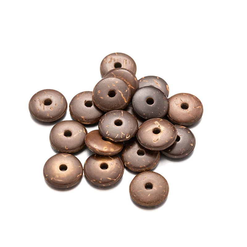 50pcs Brown Coconut Shell Oblate Flat Spacer Loose Beads For DIY Bracelet Necklace Jewelry Making Supplies Materials Wholesale