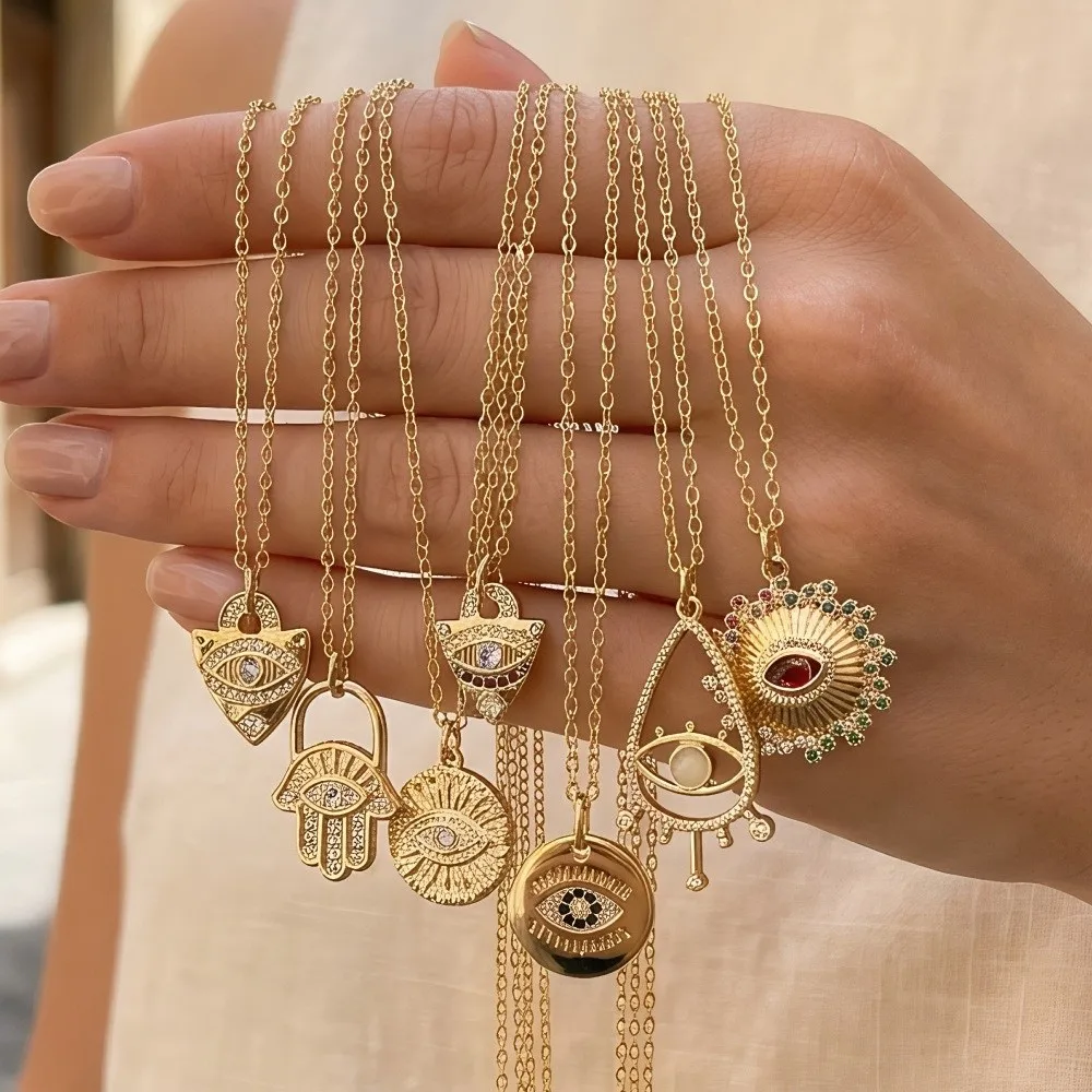 Copper Gold Plated Devil's Eye Necklace Rhinestone Vintage Demon Eye Necklace Gothic Delicate Turkish Eye Neck Chain view 4