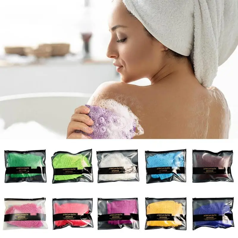 Bath Sponges For Shower Colorful Washcloth Body Exfoliator Shower Accessories Long Net Shower Body Scrubber African Scrubbing