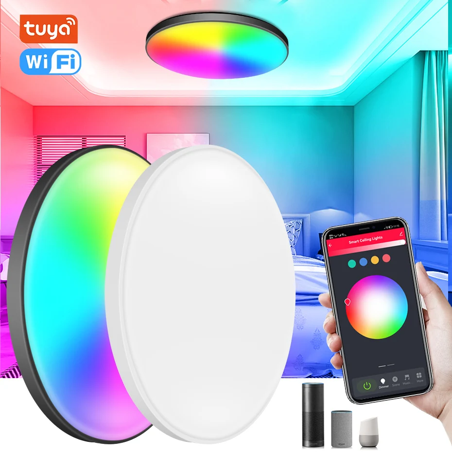 RGB LED Ceiling Lamp Tuya Wifi Smart Chandelier Lights 30W 220V Dimmable Voice Control Work with Alexa For Home Decoration