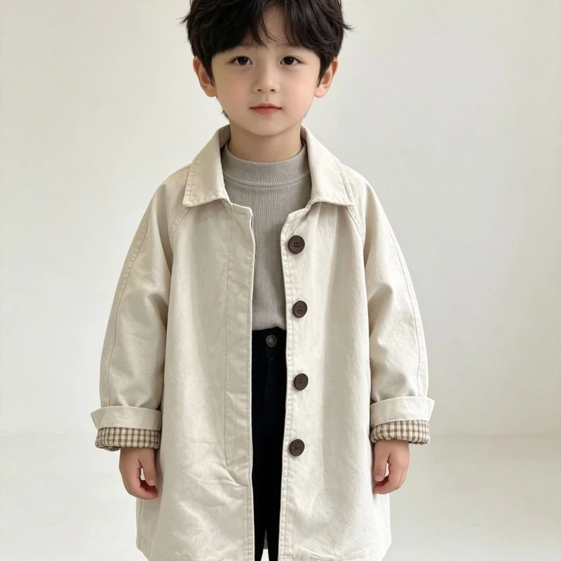 Kids Trench Coat Spring Autumn Long Loose Fit Windbreaker Boys Girls Casual Outerwear