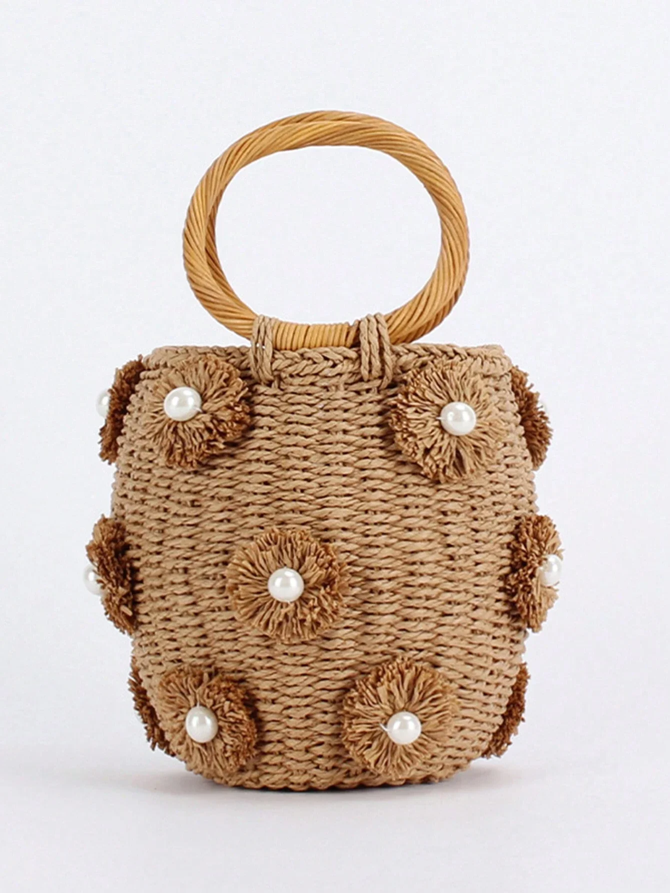 1pcs Round Rattan Bag Handles 12.5cm Woven Wooden Crochet Hangbag Handles DIY Making Purse Replacement Straps Accessories