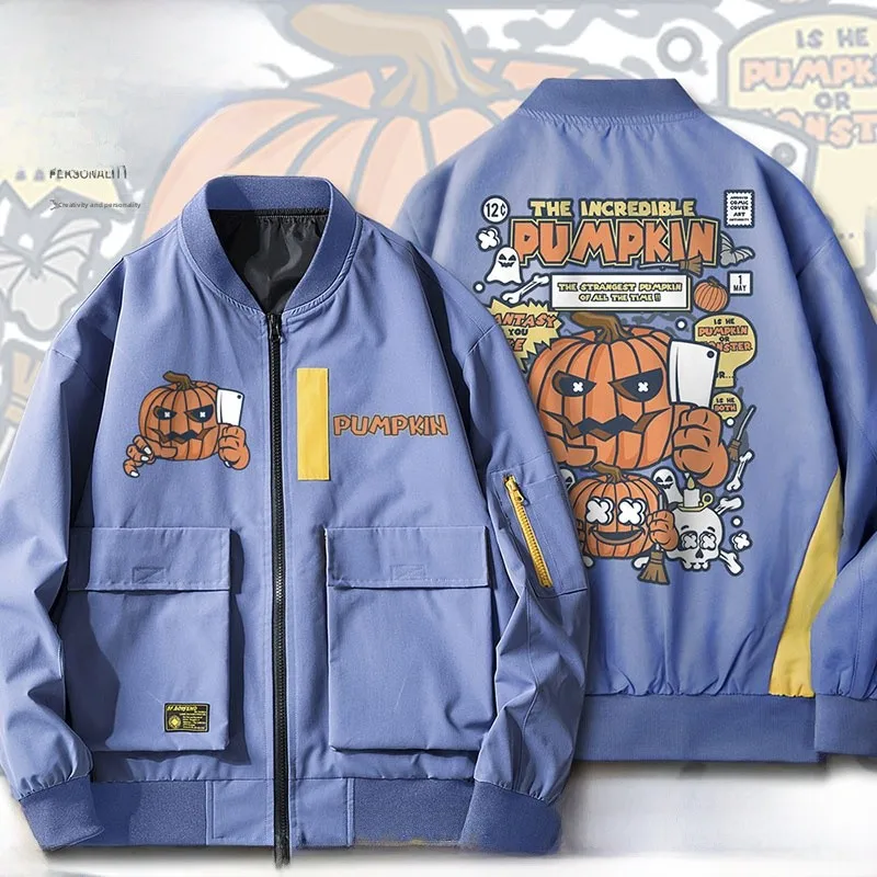 

Креативная рабочая одежда Pumpkin Rider на Хэллоуин, мужская верхняя одежда с принтом, мотоциклетная куртка, молодежная модная ветрозащитная одежда Thiened