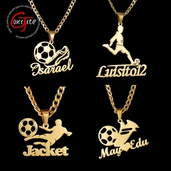 Goxijite Custom Name 4mm Cuban Chain Necklace For Men Kids Stainless Steel Customized Football Design Nameplate Pendant Gift