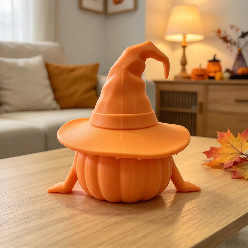 Halloween Pumpkin Figurine Movable Legs Witch Hat Shelf Sitter For Desktop Home Holiday Party Decor Customizable Bulk Wholesale