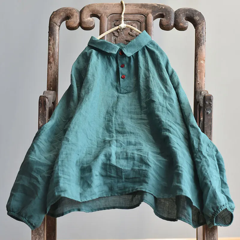 

Women Long Sleeve Ramie Shirt New Arrival 2025 Spring Vintage Style Plain Color Loose Comfortable Female Casual Tops Shirts M676