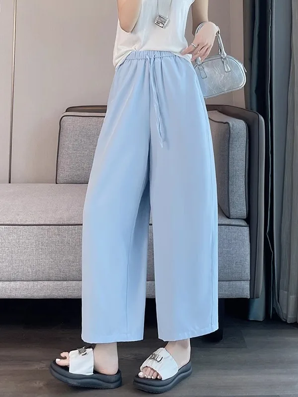 

Ice Silk Wide Leg Pants Women's Summer Thin Casual Small Size Eighteen Pants Qui Dry Sports Narrow Version Straight Nine Pants