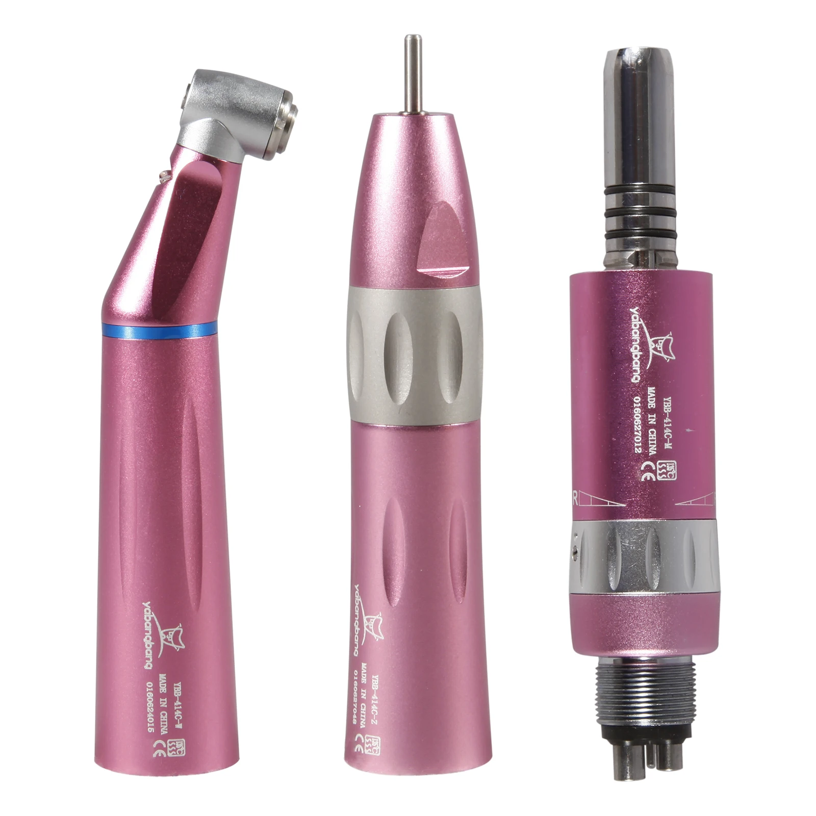 

YABANGBANG Dental LED E-generator Inner Contra Angle Straight Air Motor Push Button Pink 4 Hole Low Speed Handpiece