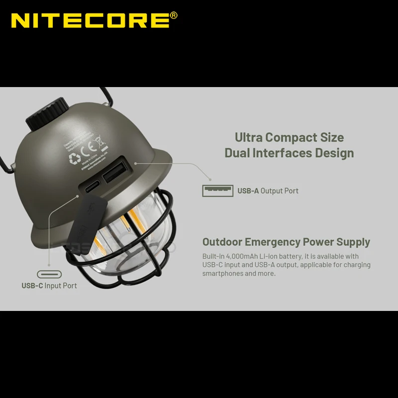 NITECORE LR40 Multifunctional USB-C Rechargeable Camping Lantern with 3 Light Sources & Stepless Brightness Adjustment