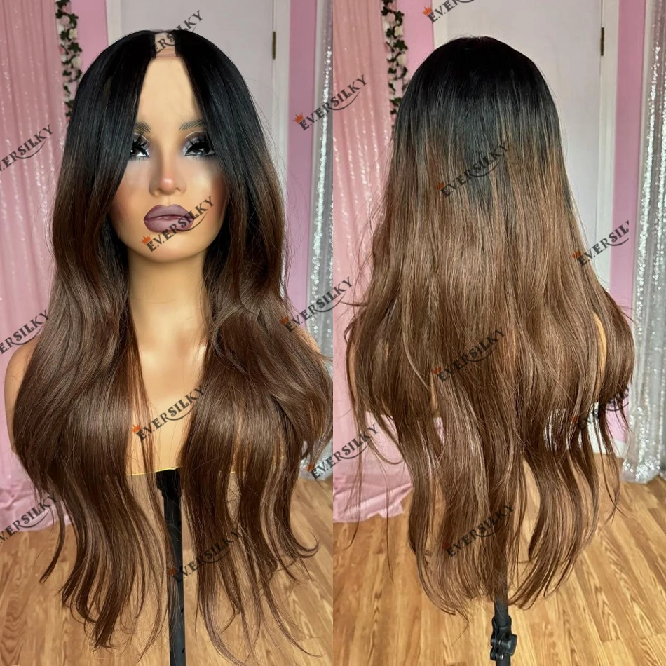 Easy Install Machine Made V Part Human Hair Wig Ombre Brown Natural Wave Remy Brazilian Hair U Part Cheap Wig for Black Women