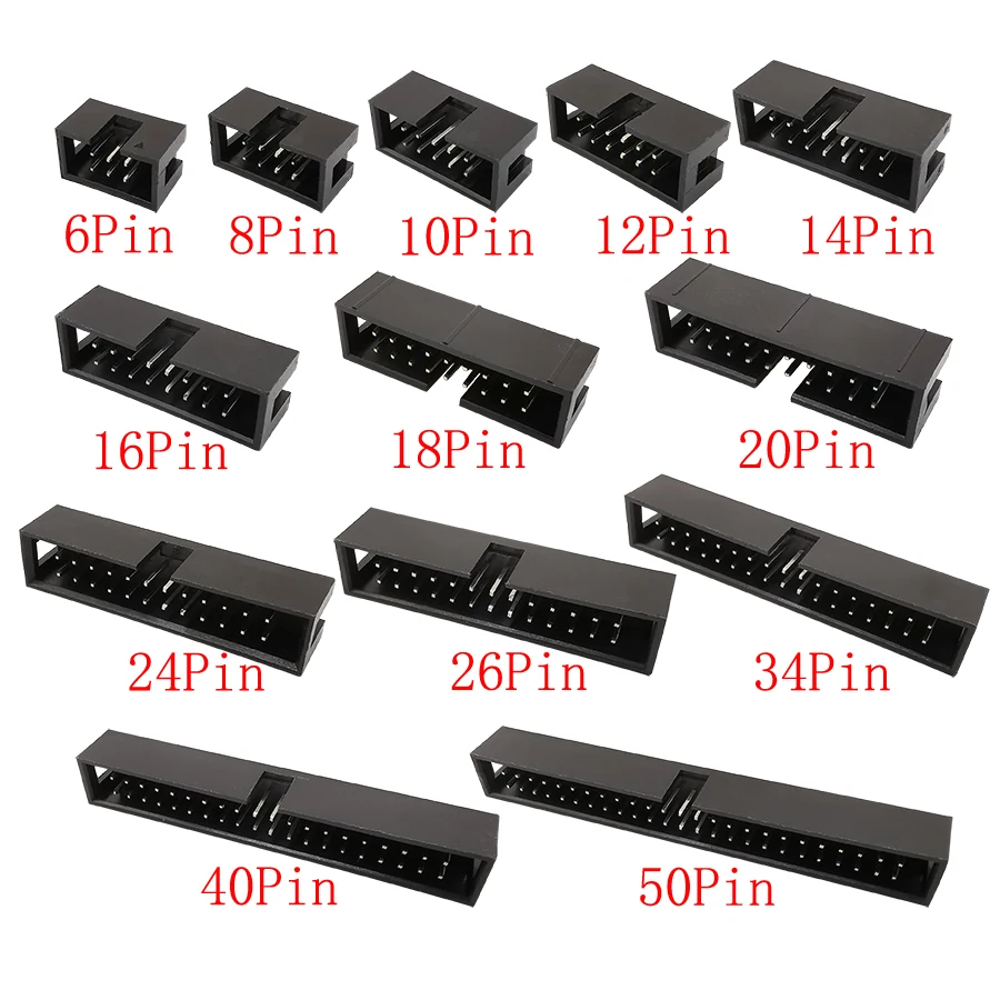 10Pcs DC3 2.54mm Pitch 6/8/10/14/16/20/26/30/34/40/50Pin Male Socket Straight IDC Box Headers PCB Connector Double Row Pinheader