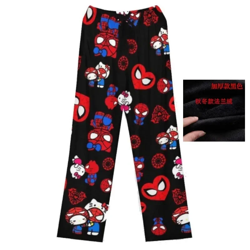 مارفل سبايدر مان الرسوم المتحركة الإبداعية الكرتون زوجين منامة الخريف والشتاء الدافئة بالإضافة إلى المخملية فضفاضة المنزل السراويل الدافئة غير رسمية