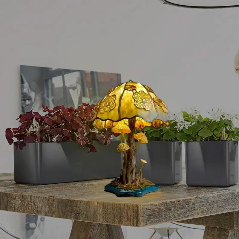 Retro Mushroom Table Lamp Plant Design Home Table Decoration Resin Plant Shape USB Charging Bulb Lamp Dark Decor For Kitchen