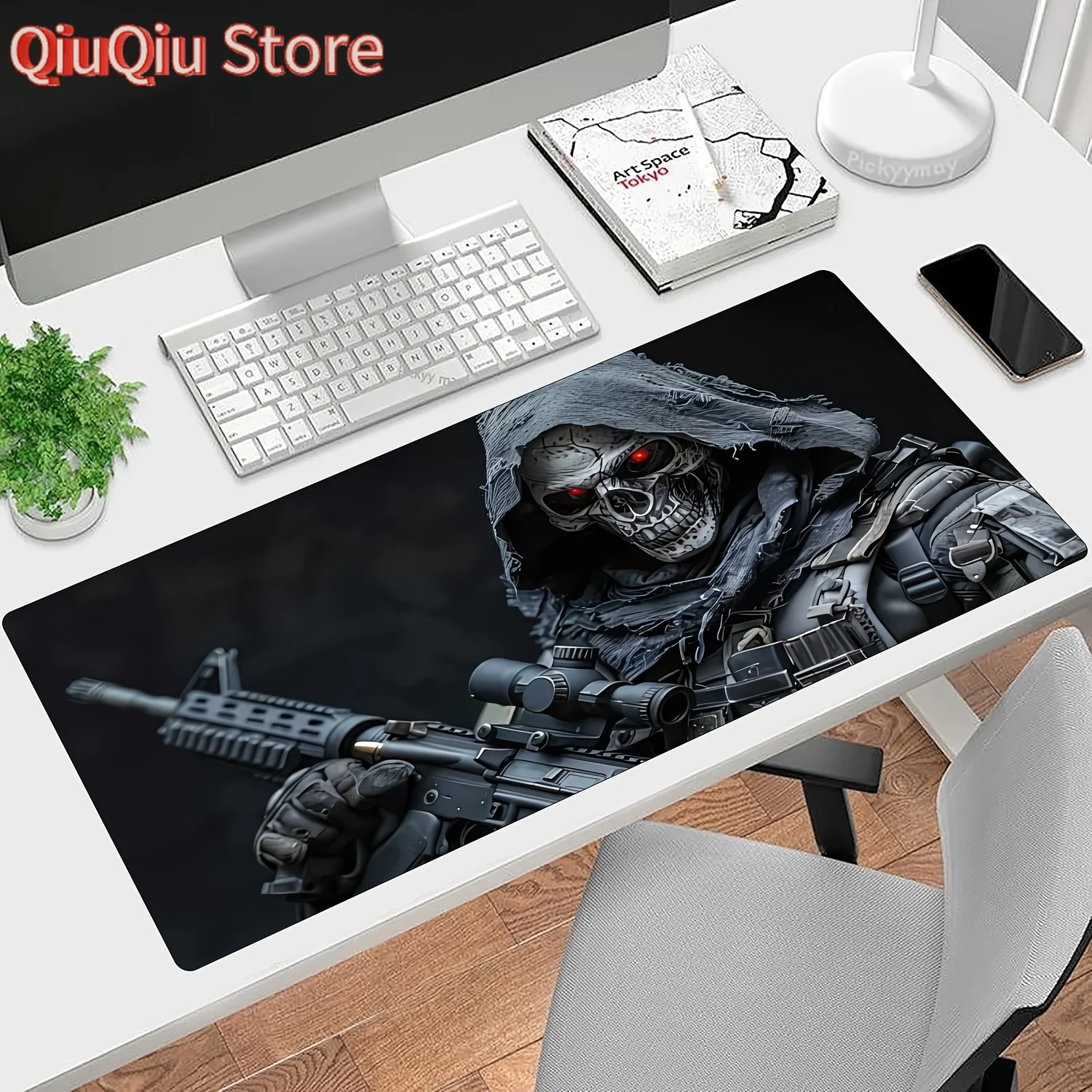 Anime Skull Gun Tappetino per mouse da gioco grande 900x400MM Tappetino da scrivania in gomma Bordi cuciti Tappetino per mouse da ufficio antiscivolo per giochi e lavoro