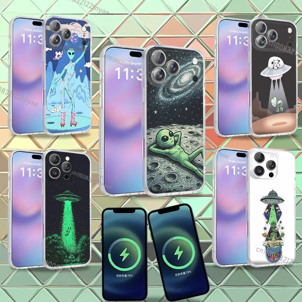 

Funny Space UFO Alien Thing For iPhone 17,12,11,14,13,15,16,Plus,Air,Pro,Max,E,Mini for Magsafe Magnetic Frosted Phone Case
