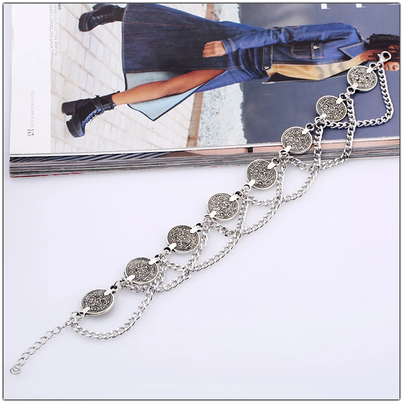 Vintage Silver color Anklets for Women Accessories Coin Charm Tassel Toe Ankle Bracelet Beach Chaine Cheville Femme Foot Jewelry