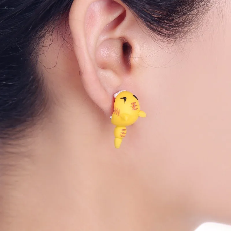 Handmade 3D Tiger Polymer Clay Stud Earrings For Women Kids Cute Yellow Jungle Animal Front Back Ear Jackets Kawaii Little Tiger