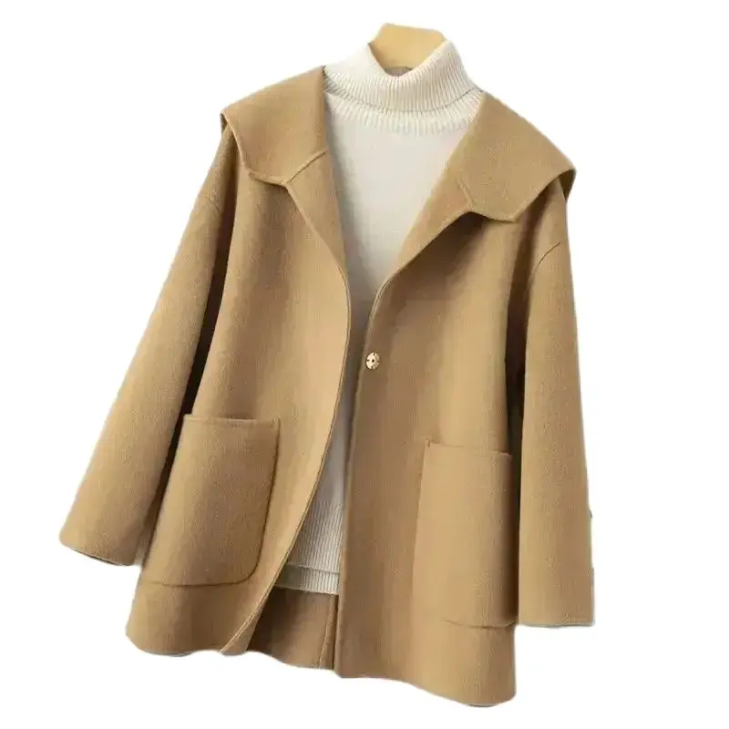 

Double-Sided Cashmere High-Grade Coat Women's Long Navy Collar Loose Wool Spring And Autumn Ladies Jacket Temperament Girl Coat