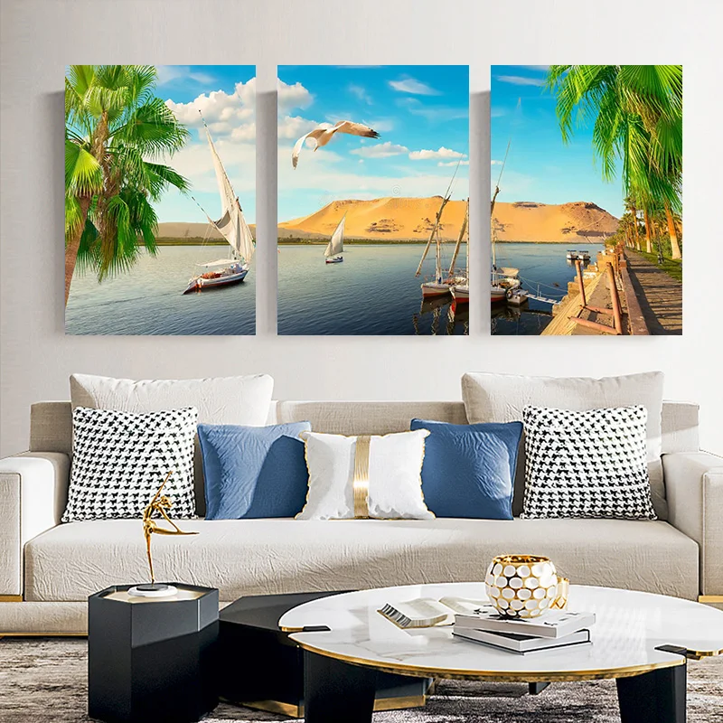 3 Pieces Landscape Great Nile River Panoramic View Boat Lake Canvas Painting Posters and Prints Wall Art Home Decor No Frame